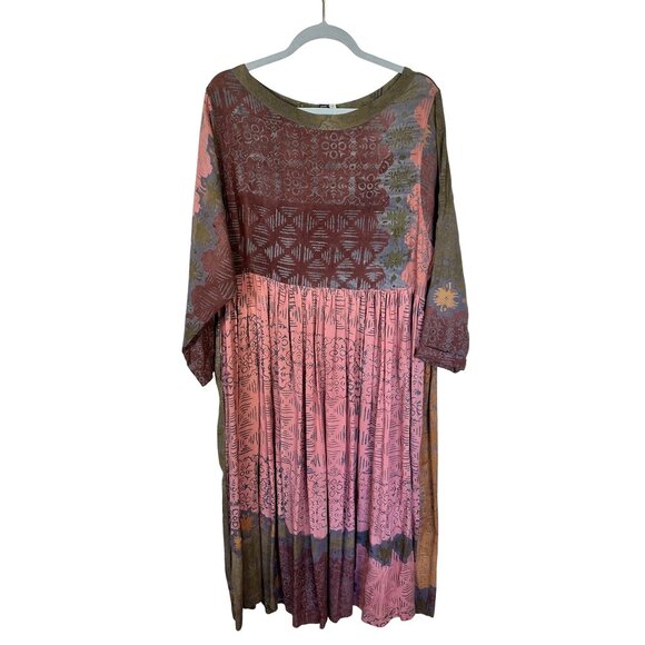 Simple People Womens Maxi Dress Pink Rayon Patchwork Flowy Style Pockets - Picture 1 of 8